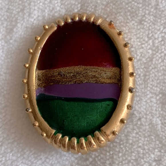 Vintage MOGHUL 80’S Poured Foil Glass GoldTone Clip Earrings - Picture 2 of 4